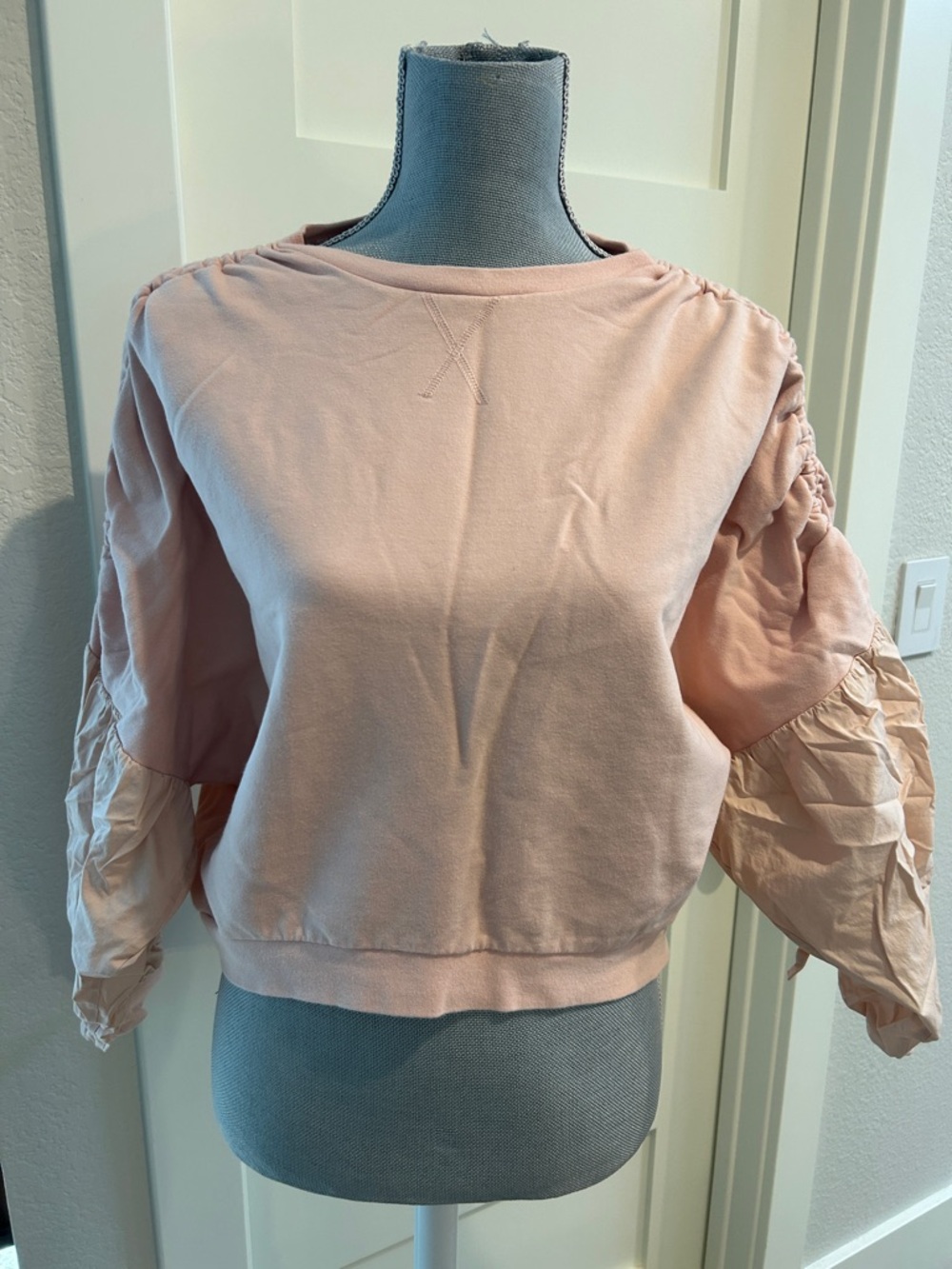 A picture’s worth…Blush Pink Ruched Balloon Sleeve Sweatshirt